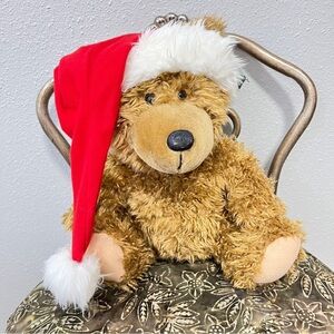 AMA TOYS Brooklyn NY Holiday Bear Plush Red Hat Shaggy Fur Christmas‎ Toy